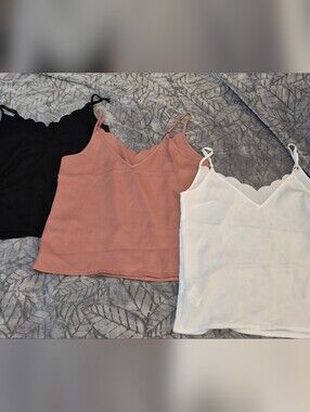 3 Spaghetti Strap Cami Tank - Pink, Black, White
